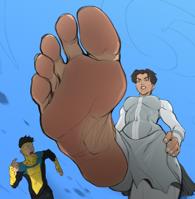 drawing feet black_hair hand day running sky point_of_view from_below running_away step_on giantess invincible anissa