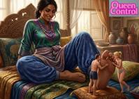 feet slave smiling couple worship interracial indian digital_painting queencontrol ai_art