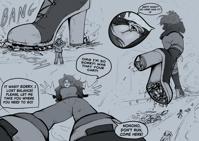 giantess breasts drawing city mega comic monochrome butt destruction cleavage high_heels buildings glasses street foot_crush pants vehicles madeline jacket point_of_view belt vehicle_crush dialogue looking_at_tiny cutaway between_breasts Mega Destruction Cleavage gartistical