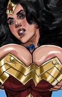 breasts drawing black_hair color large_breasts long_hair blue_eyes shrunken_man mask costume wonder_woman atom tiara no_background looking_at_tiny dc_comics cupping_breasts between_breasts giantess