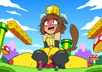 breasts drawing growth furry blushing tail mega color robot crossover brunette purple_eyes gloves dinosaur boots kneeling mushroom cat_girl super_mario clouds thighs purple_skin blocks drsgrowth pipes Mega giantess gameoverse kit_bodega kaboodle gobbles