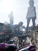 breasts giantess panties city mega upskirt blonde destruction handheld rampage bra buildings shoes brunette multiple_sizes socks street crawling giantesses pants vehicles smoke necklace bracelet pandoza hands_on_hips running_away van looking_at_tiny digital_render bare_legs Mega Destruction