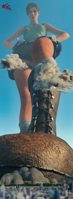breasts giantess giga city buildings brunette socks gloves boots foot_crush shorts looking_down mountains clouds thighs outdoors point_of_view top belt lara_croft hands_on_hips digital_render bare_legs tomb_raider