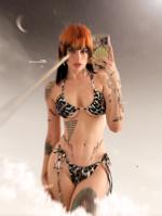 bikini giantess mega tattoo orange_hair selfie Mega marisiel breasts collage giga black_hair cleavage moon red_hair phone airplane clouds bracelet stars source_needed bare_legs bare_midriff Cleavage giorpi78