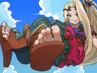 drawing giantess feet color toes sandals between_toes viridi pit kid_icarus thesigmaarts pit_(kid_icarus) Kid_icarus Feet mega blonde ponytail clouds legs_crossed looking_at_tiny flower_in_hair Mega