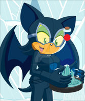 breasts drawing giantess furry tail wings city color crossover handheld buildings green_eyes gloves sun sonic_the_hedgehog cosplay shrunken_city catsuit rouge_the_bat goggles catwoman zipper looking_at_tiny pointed_ears dc_comics nightcore100 kandor heavy_eyeshadow