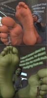 breasts nude horns alien comic black_hair butt toes barefoot slave gloves short_hair mini_giantess sitting kneeling star_wars shrunken_man dark_skin foot_slave tattoo dialogue tiara green_skin digital_render orange_skin bare_legs togruta ahsoka_tano jedi mirialan barriss_offee the_force smolboyizzy lekku