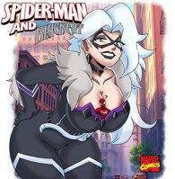 breasts drawing giantess white_hair city mega color large_breasts cleavage buildings green_eyes smiling gloves collar mask thighs costume looking_at_viewer jumpsuit bending_down hands_on_hips cover_page black_cat spider-man marvel_comics between_breasts peter_parker felicia_hardy marvel_rivals inchhighjedi Mega Cleavage