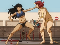 breasts drawing giantess city mega black_hair color long_hair blue_eyes handheld toes barefoot cleavage buildings shoes brunette red_hair shorts camera fighting giantesses pants thighs outdoors fist jacket freckles costume superman lois_lane cape top belt ripped_clothing stars teenage_mutant_ninja_turtles reporter april_oneil dc_comics bare_legs bare_midriff jimmy_olsen exmile Mega Cleavage