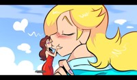 drawing blushing mega blonde color long_hair butt brunette couple dress lesbians jewelry closed_eyes earrings princess_rosalina 4brandonjs4 Mega pauline giantess