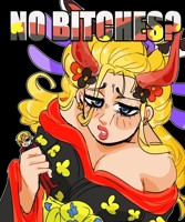 giantess breasts drawing blushing horns blonde color blue_eyes handheld one_piece cleavage dress short_hair unknown_artist shrunken_man pants red_lips earrings source_needed sanji no_background black_maria Cleavage