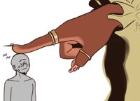 drawing color unknown_artist hand shrunken_man pink_nails dark_skin rings source_needed no_background anon patting giantess