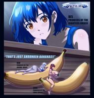 bikini giantess shrunken shrunken_woman banana ren iona_kahlberg bel_alaire drawing white_hair comic color butt barefoot blue_hair huge_breasts brunette brown_eyes freckles braid bare_legs flower_in_hair bare_midriff looking_at_tinies saffireprowler