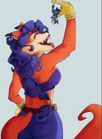 breasts drawing giantess vore furry tail vixen color large_breasts tongue butt bra jeans blue_hair fox brown_eyes gloves police ponytail boots raccoon fangs shrunken_man open_mouth pants dangle hat choker earrings hands_on_hips imminent_vore no_background looking_at_tiny mila sly_cooper carmelita_fox bare_midriff police_officer sly_cooper_(series) Vore saliva
