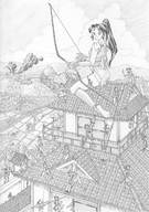 drawing giantess monochrome multiple_giantesses anime shirokuro_jakko ninja
