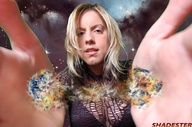 giantess collage earth blonde space destruction planet cleavage shadester looking_at_viewer planet_destruction stars cosmic_giantess
