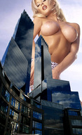 breasts collage city mega blonde low_angle unknown_artist looking_down skyscraper looking_at_viewer