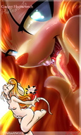 breasts drawing nipples nude vore furry tail anthro blonde color long_hair tongue blue_eyes mouth barefoot saliva topless smiling fallynangel closed_eyes orange_hair source_needed bare_back bare_legs smirking bare_midriff gadget_hackwrench bare_thighs