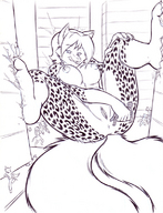breasts drawing insertion pussy feet furry tail city monochrome aroused tongue destruction anime anal shrunken_men arokha anal_insertion cownugget shrunken_woman