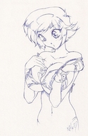 breasts drawing monochrome anime short_hair shrunken_men breast_play