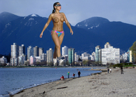 breasts giantess collage vore city mega swimsuit helicopter topless legs walking sunglasses tattoo