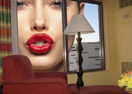 giantess collage mouth green_eyes unknown_artist window close_up outdoors red_lips living_room looking_at_viewer giantess_face jessica_biel