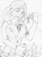 drawing giantess mega destruction anime breast_crush lineart