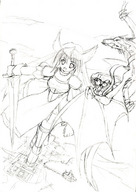 drawing giantess crush mega dragon monochrome fantasy anime seo_tatsuya weapon