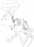 drawing vore manga monochrome handheld airplane parachute mech_girl