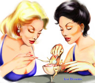 drawing vore blonde black_hair anime shrunken_men painting food vintage