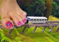 collage feet toes barefoot grass outdoors pedicure nail_polish trees giantess_feet monorail