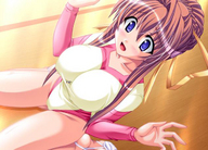 drawing blushing color long_hair blue_eyes clothed anime drawing_collage huge_breasts ribbon embarrassed shrunken_men between_breasts