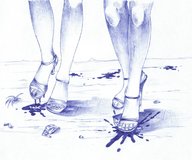 drawing crush feet high_heels anime blood sandals foot_crush shrunken_people pen_paper cruel