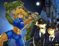 drawing giantess blonde robot anime omc muscles police_uniform uniform