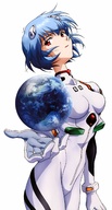 drawing giantess earth giga color planet anime blue_hair rei_ayanami neon_genesis_evangelion no_background