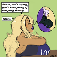 breasts drawing vore color zilena anime huge_breasts lips shrunken_woman lipstick dark_skin sheela blu