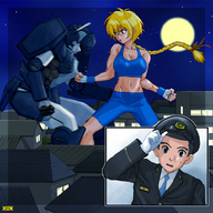 drawing giantess blonde robot anime omc muscles police_uniform uniform