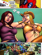 breasts comic color superhero shrunken_men shrunken_man deadpool point_of_view from_below legs_crossed outlaw cable_and_deadpool marvel_comics