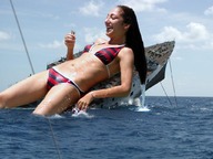 giantess black_hair swimsuit water hand belly boats