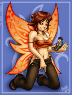 breasts drawing gentle panties wings color handheld cleavage anime fairy brunette shrunken_man