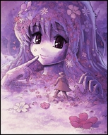 drawing giantess karbo felarya pink_eyes dryad flower plant_girl