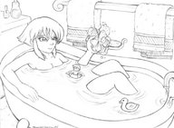 drawing giantess nude monochrome bath anime shrunken_men lineart