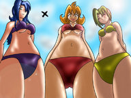 drawing giantess color swimsuit blue_hair green_hair airplane giantesses