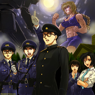 drawing giantess blonde robot anime omc muscles police_uniform uniform abs