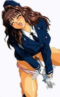 drawing insertion panties long_hair anime brunette police police_uniform airplane vehicle_insertion