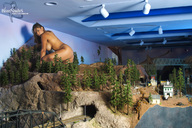 breasts nude butt brunette crawling mountains forest photoshoot thighs looking_back sideboob looking_at_viewer miniature_landscape kristi_curiali