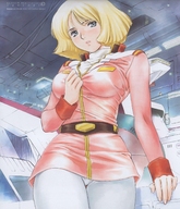 drawing manga upskirt blonde color blue_eyes anime low_angle short_hair amazon gundam sayla_mass point_of_view