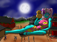 drawing giantess city color blue_skin full_moon corruptking