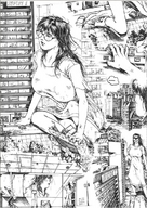 drawing giantess manga city mega monochrome destruction clothed anime