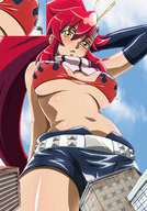 drawing giantess collage city mega color long_hair crotch_rub yoko red_hair underboob goridou
